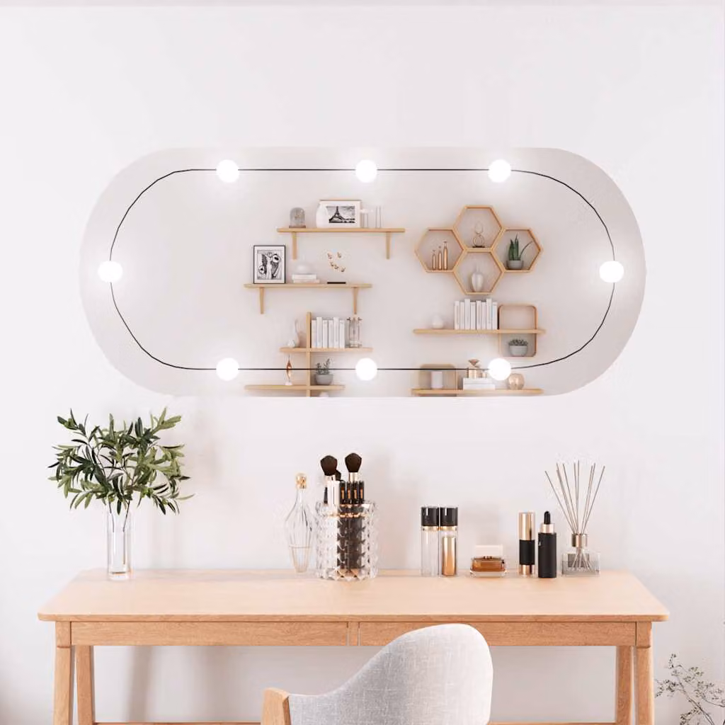 Specchio da parete ovale con luci LED vidaXL, Argento e Trasparente, H 100 cm x L 45 cm