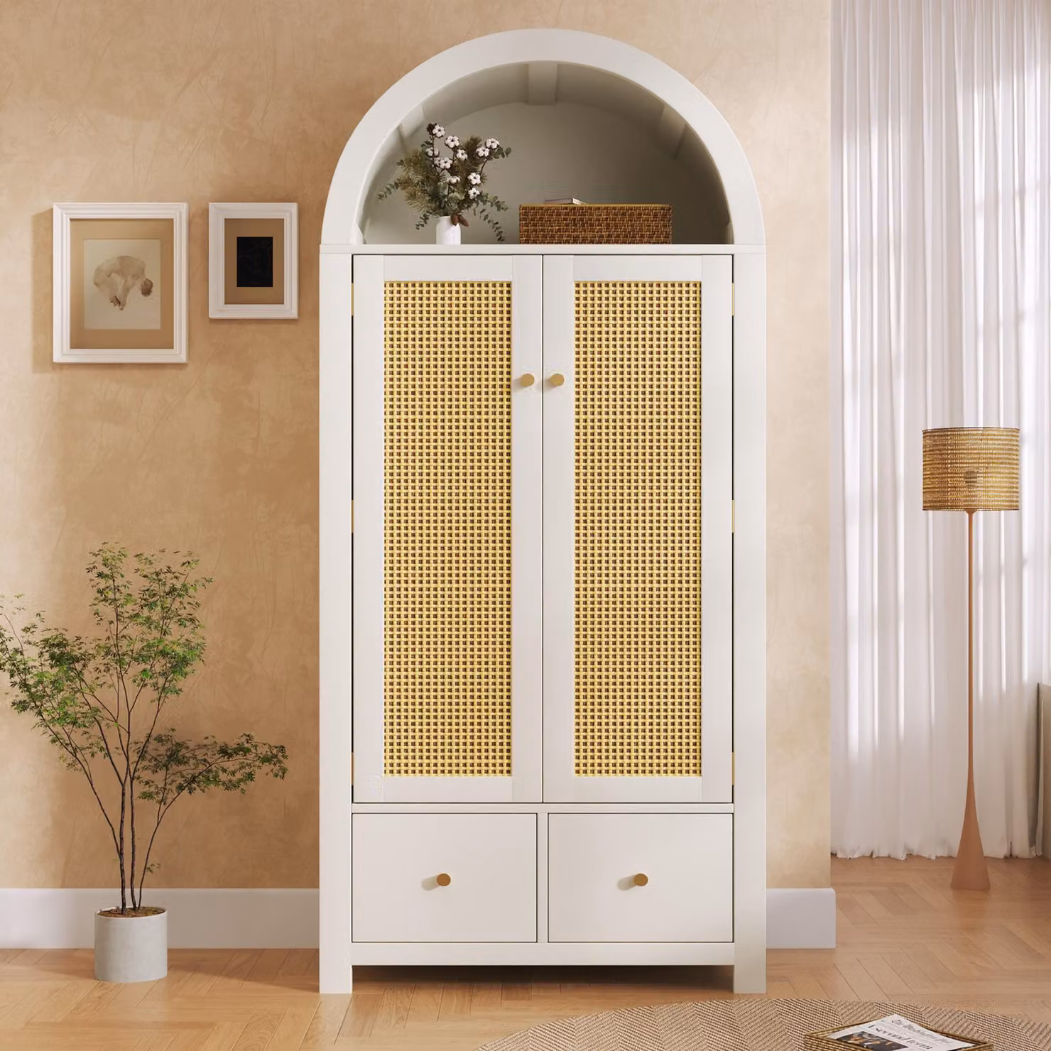Armadio Abrihome 181x78x45 cm con 2 ante, cassetti e asta appendiabiti, bianco