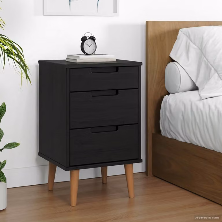 Armadio da notte vidaXL MOLDE in legno di pino nero L: 40 cm, P: 35 cm, H: 65 cm