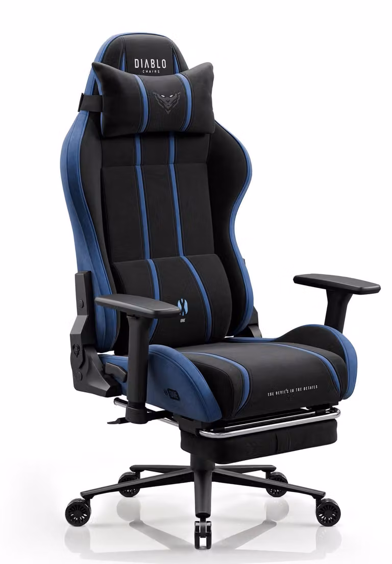 Sedia da gaming Diablo Chairs X-One 2.0 in tessuto, sedia da ufficio ergonomica, sedia girevole Size King nera e blu