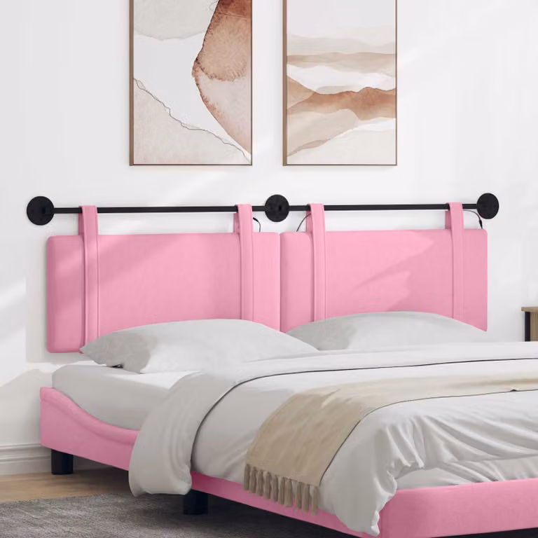 Testiera per letto sospesa vidaXL in tessuto rosa con illuminazione integrata e pannello imbottito, L: 190 cm, H: 55 cm, P: 8 cm