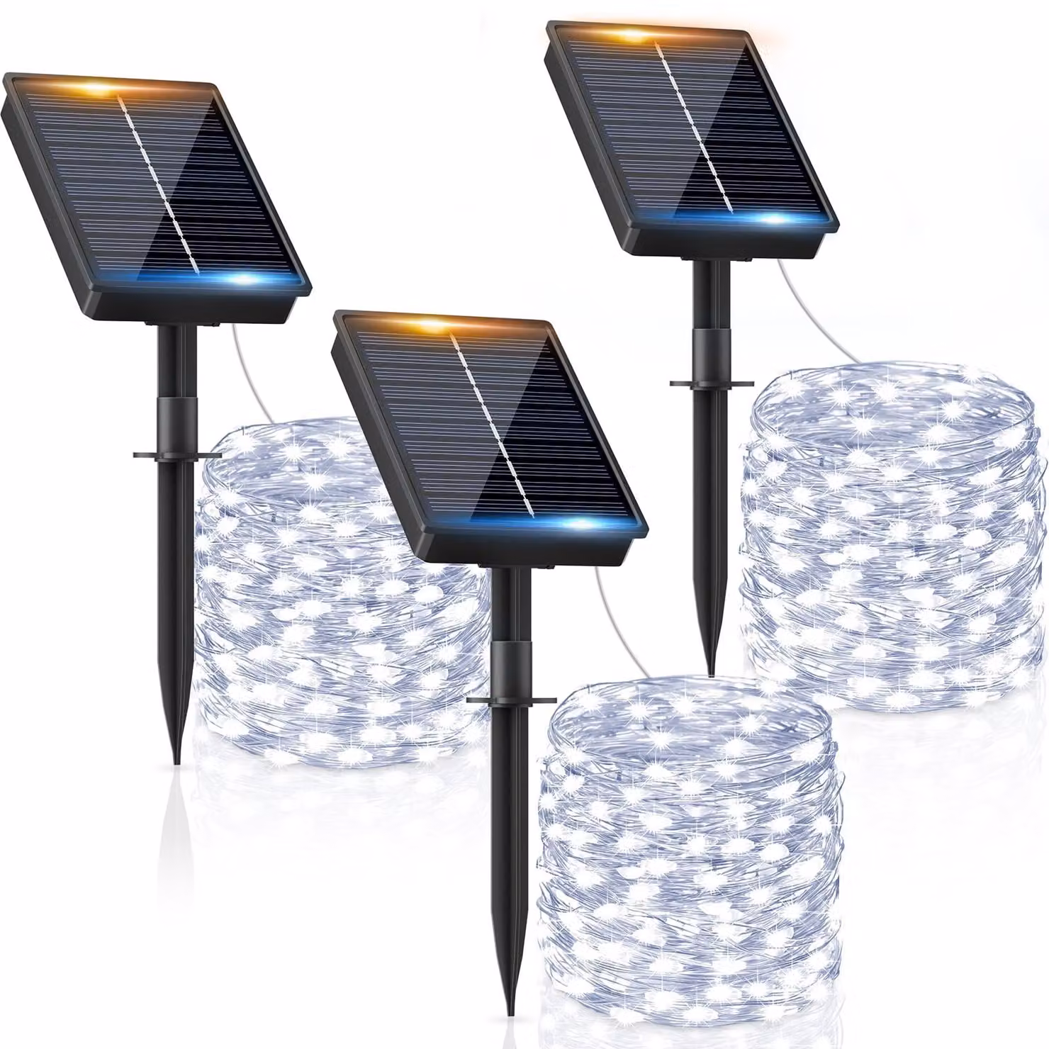 Catena luminosa in filo di rame, 8 funzioni, 3 x 12 metri, 120 LED, luce bianca fredda
