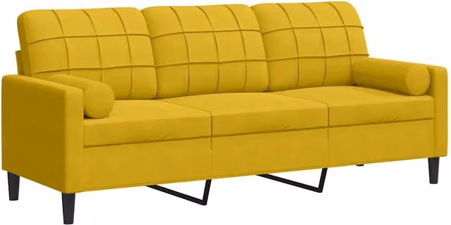 Divano da soggiorno moderno in velluto giallo con cuscini e coperture rimovibili L: 197 cm, P: 80 cm, H: 77 cm