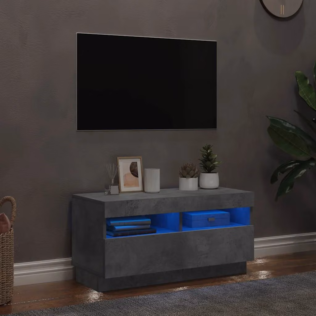 vidaXL Mobile Porta TV con Luci LED Grigio Cemento L: 80 cm, P: 35 cm, H: 40 cm