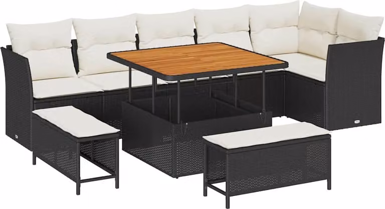 Set Divano da Giardino 9 pcs Nero polyrattan