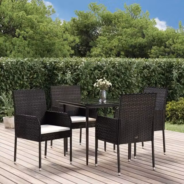 Set da Pranzo da Giardino 5 pz Nero con Cuscini in Polyrattan 3185144