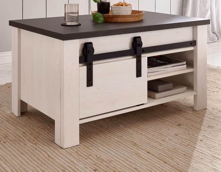 Tavolino da caffè "Stove" in pino bianco Tavolo da soggiorno con vano portaoggetti 93 x 60