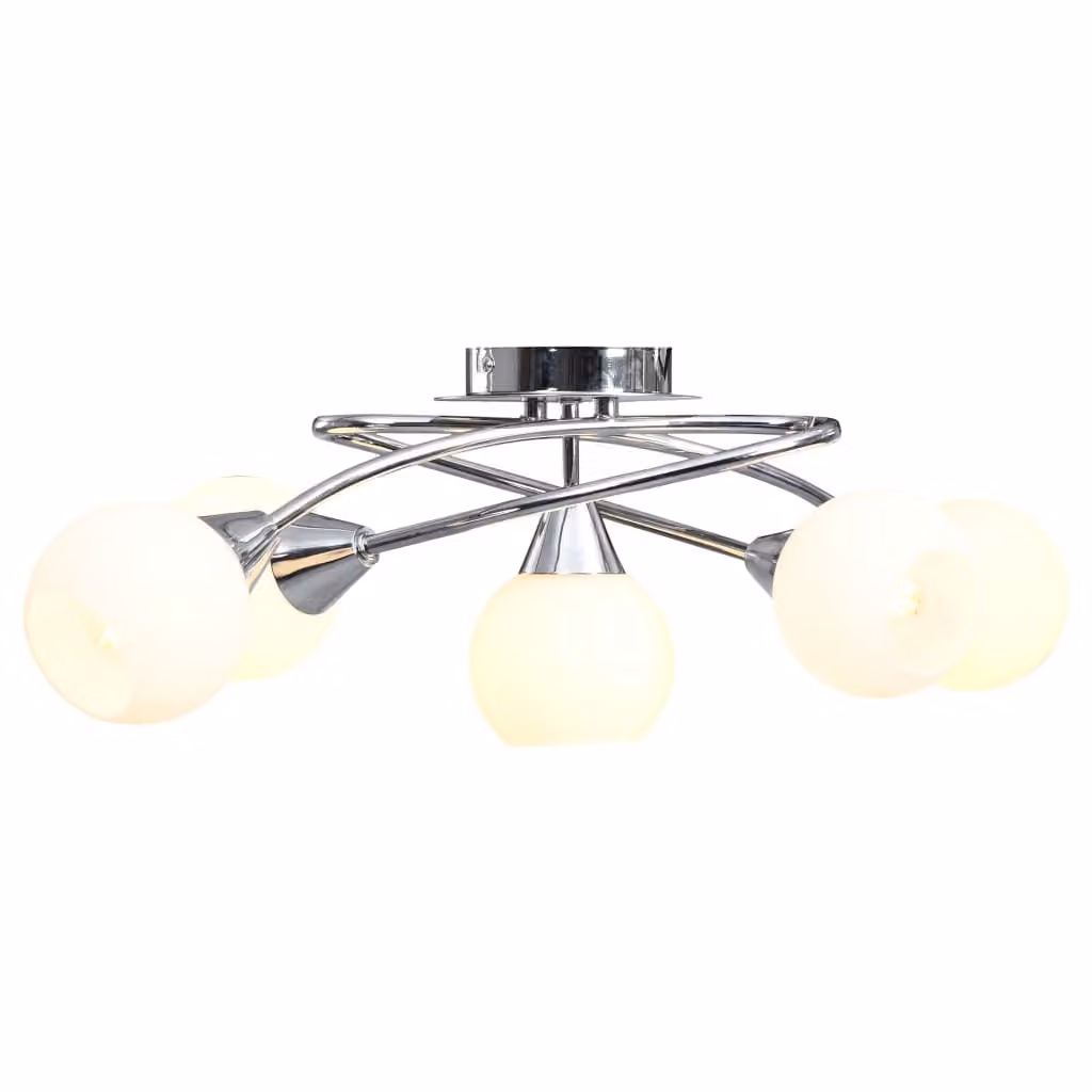 Lampadario con Paralumi in Vetroceramica 5 Lampadine E14 a Coppa