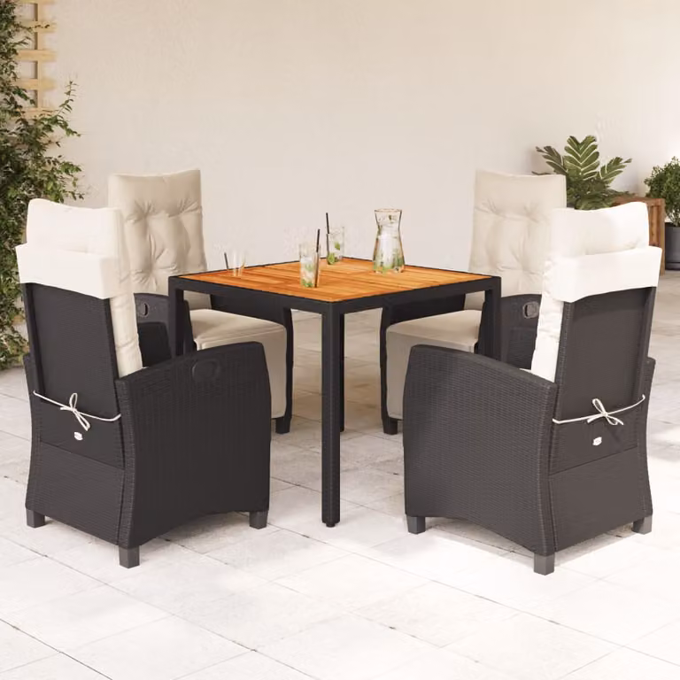 Set da Pranzo da Giardino vidaXL 5 pz in Polyrattan e Legno di Acacia Nero e Bianco
