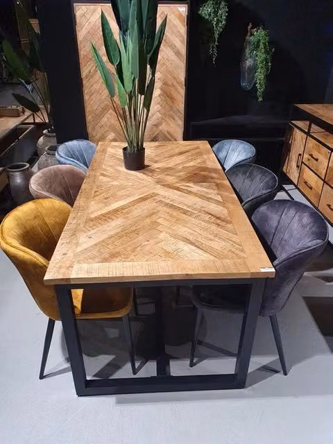Tavolo da pranzo in mango e metallo 220x90x76 cm