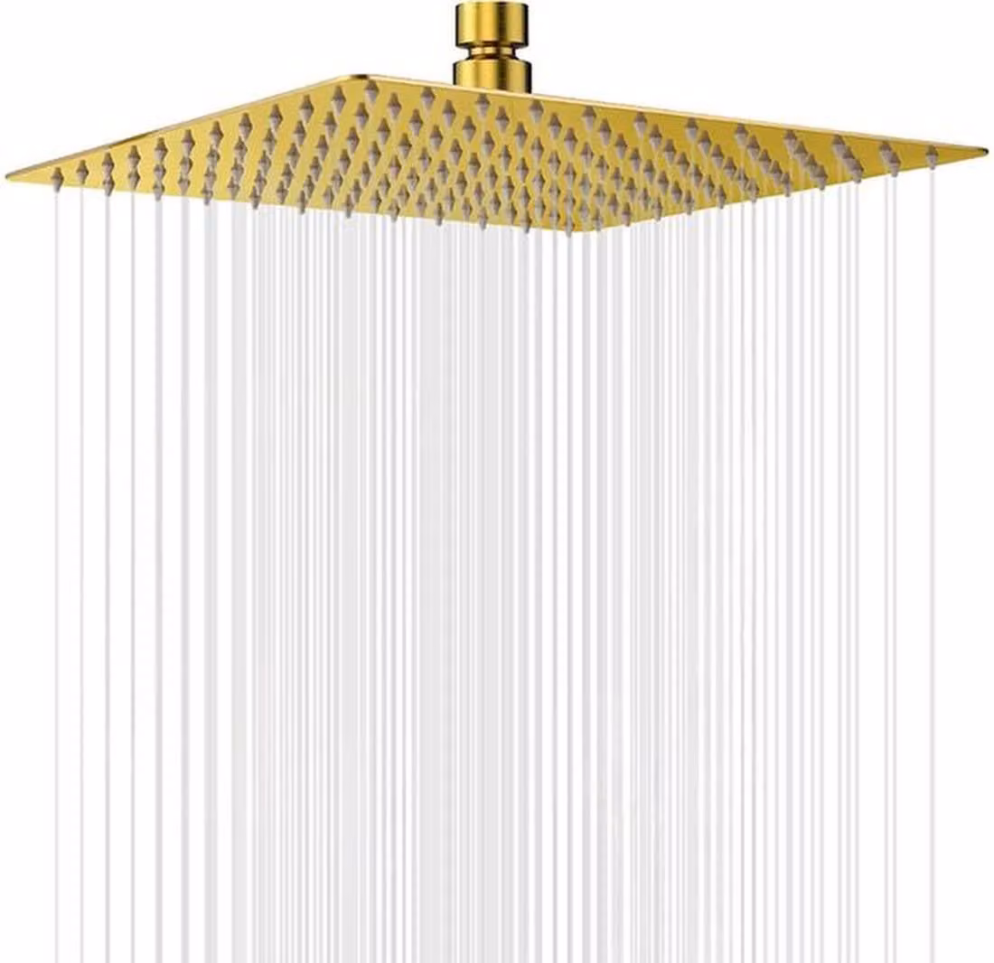 Soffione doccia quadrato color oro, 30 cm, con spruzzatori anticalcare