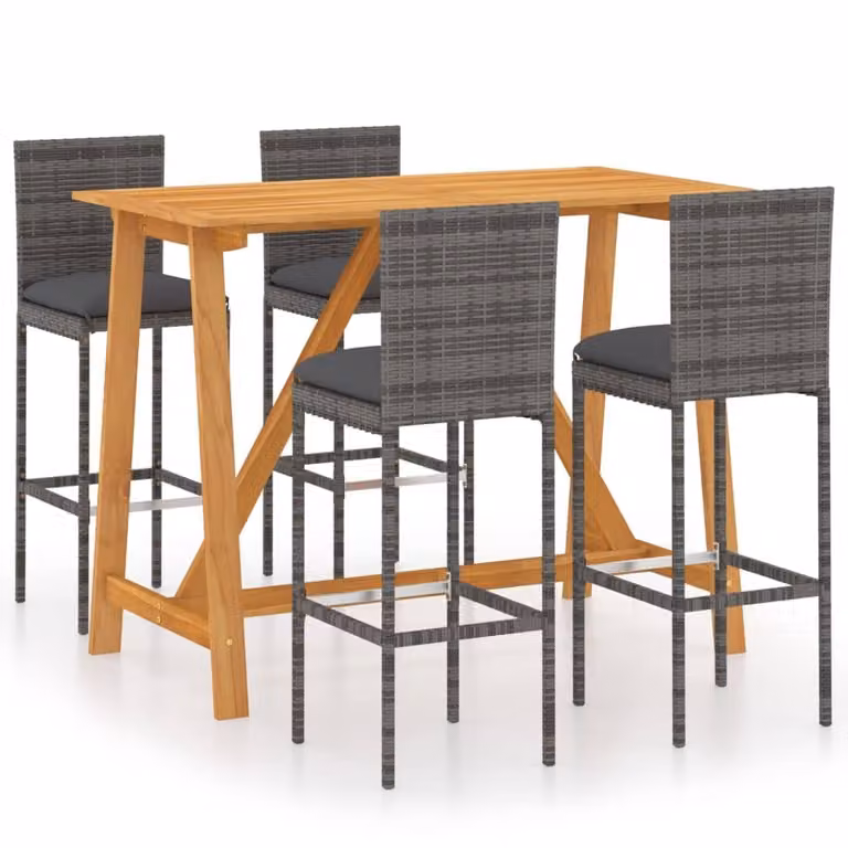 Set da Bar da Giardino 5pz con Cuscini Grigio