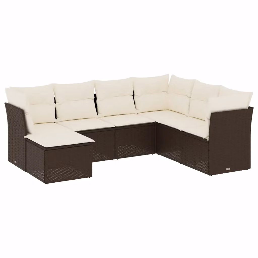 Set di divani da giardino vidaXL in 7 pezzi con cuscini marroni e bianchi in polyrattan e struttura in metallo – 2