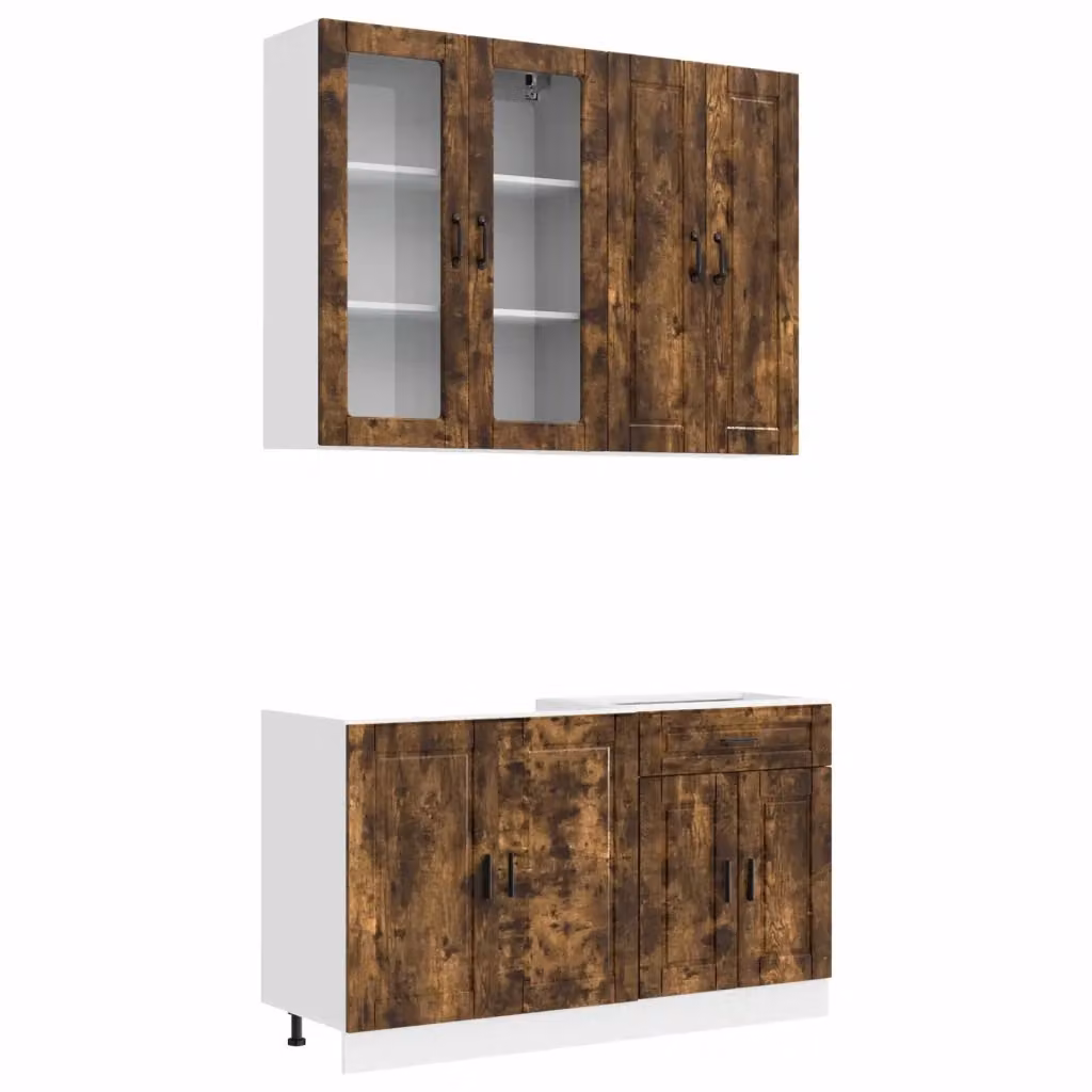 Unità cucina a parete moderna vidaXL in legno color marrone con ante in vetro e ripiani interni – 2