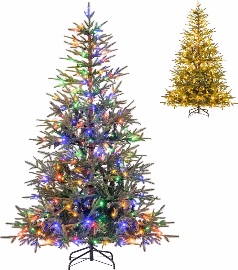 COSTWAY Albero di Natale artificiale da 180 cm con illuminazione, 250 luci LED multicolore, 11 modalità&530 rami in PE Albero di Natale per la casa Verde