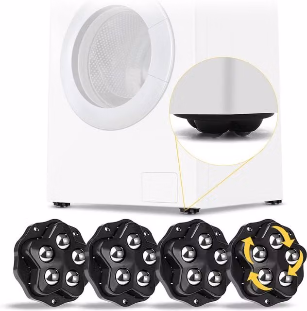 Set di 4 Ruote Multidirezionali 360 con 5 Sfere in Acciaio e Plastica Daimann, Colore Nero
