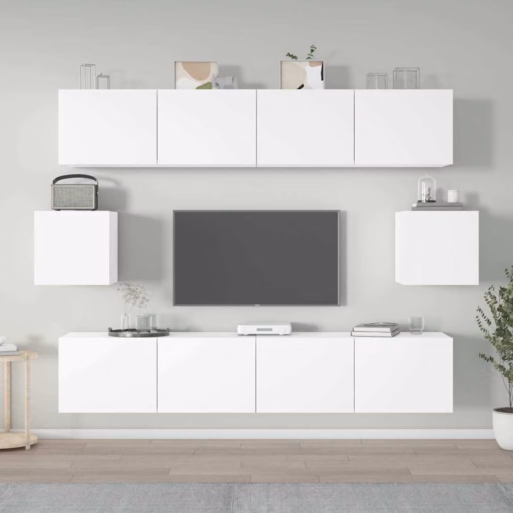 vidaXL Set di Mobili Porta TV 6 pz Bianco in Legno e MDF per Soggiorno, Design Classico a Parete, L/P/H: 80 x 30 x 30 cm – 1