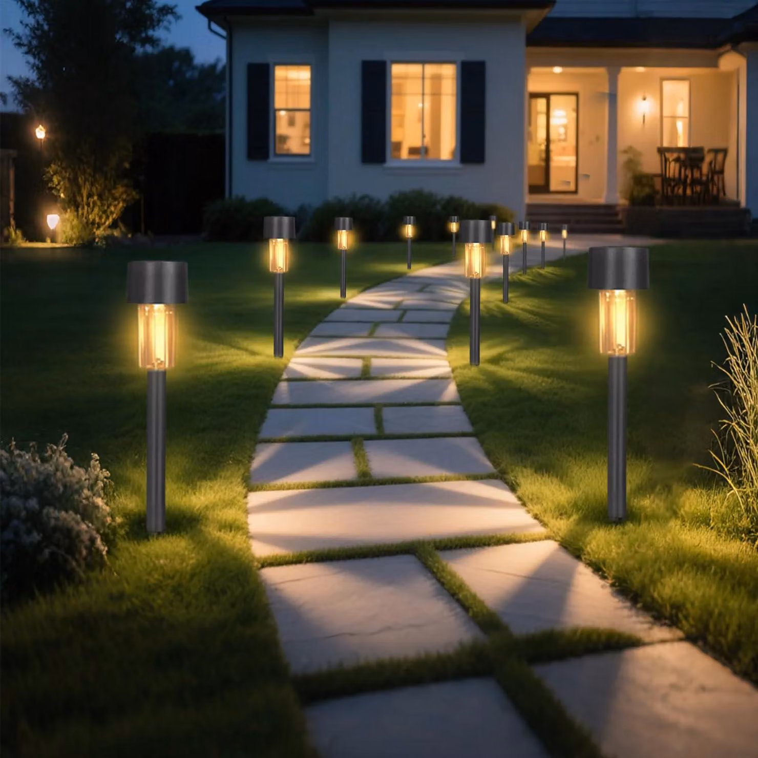 Luci da giardino solari, set da 12 pezzi, luce bianco caldo, tecnologia LED, grado di protezione IP65