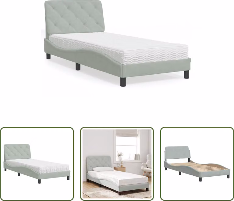 The Living Store Letto con materasso grigio chiaro 80x200 cm in velluto