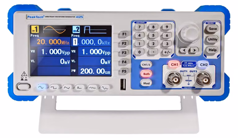 Generatore di funzioni arbitrarie, 25 MHz, 2 canali, contatore 200 MHz, display TFT, modulazioni AM/FM/PM/FSK