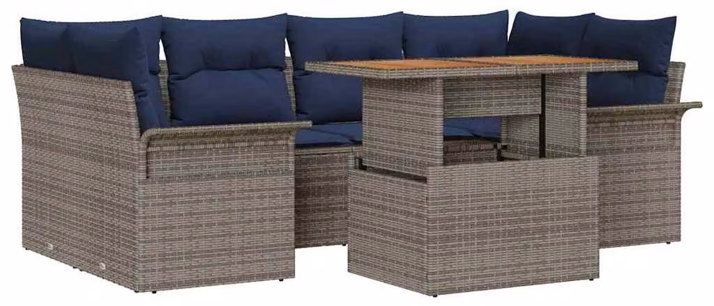 Set Divano da Giardino 7 pcs Grigio Poly Rattan
