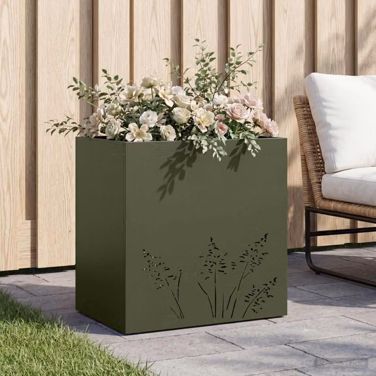 vidaXL Vaso da giardino in metallo Verde, L 50 cm x P 30 cm x H 49 cm