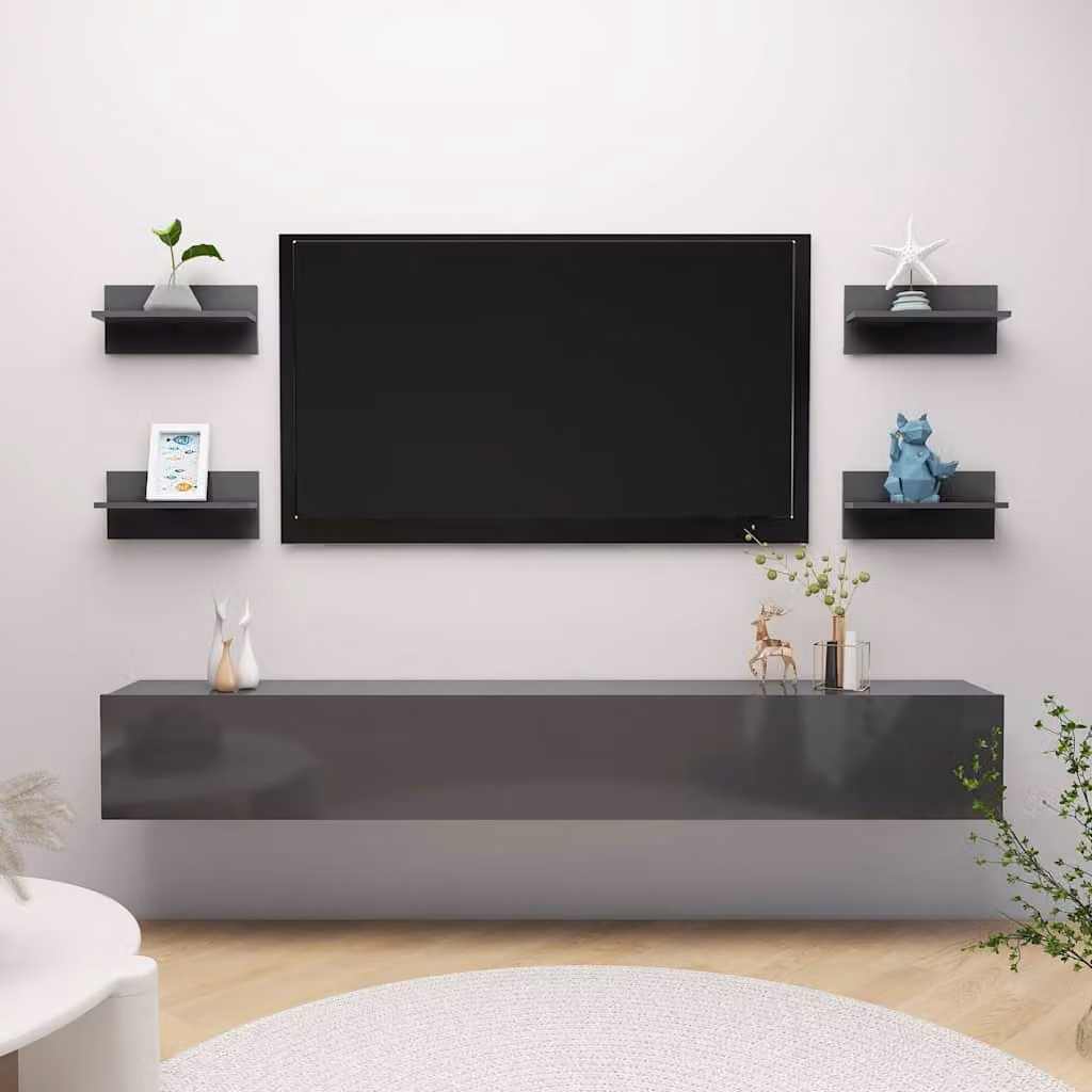 Set di 4 mensole da muro vidaXL in MDF grigio lucido, L 40 cm x P 18 cm x H 11,5 cm