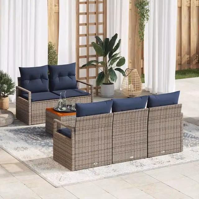 Set Divano da Giardino 6 pz Grigio polyrattan 3347647