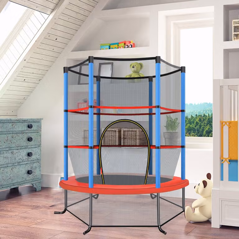 Costway Tappeto elastico per bambini con rete di sicurezza e struttura in acciaio resistente, Blu