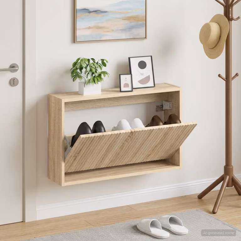 vidaXL Mobiletto per Scarpe da Muro ARNHEM Moderno in Legno, Marrone e Beige, L 71 x P 17 x H 43 cm