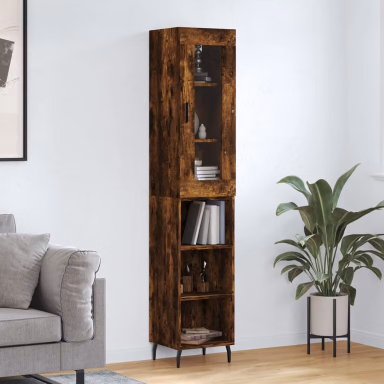 Credenza stile industrial vidaXL in legno di rovere fumo e metallo, L/P/H: 34,5 x 34 x 180 cm