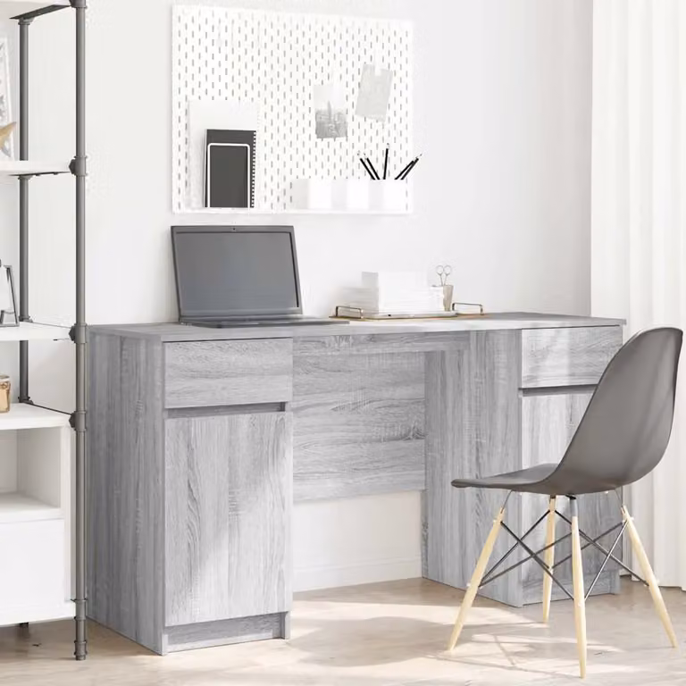 Scrivania moderna vidaXL in legno ingegnerizzato MDF Grigio, L 140 x P 49 x H 76 cm