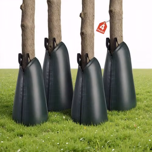 Set di 4 sacchi per irrigazione alberi VEVOR verdi con irrigazione a goccia, capienza 75,7 litri, in materiale PE 190 g/m² con cerniera