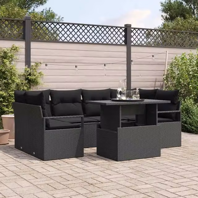 Set Divano da Giardino 7 pz Nero Poly Rattan 3357496