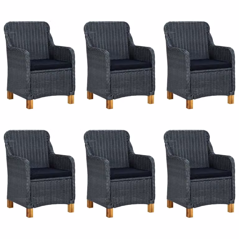 Set Pranzo da Giardino 7 pz con Cuscini Polyrattan Grigio Scuro