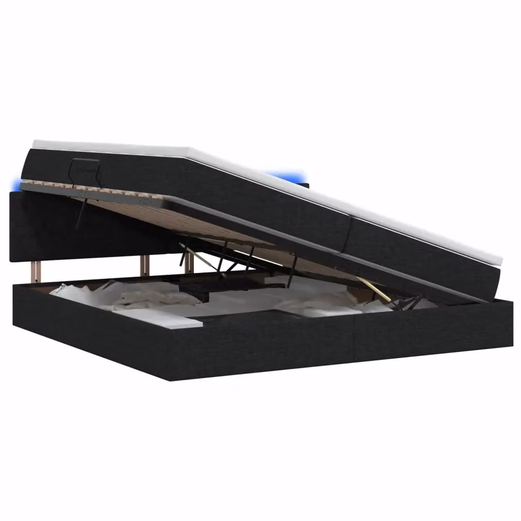 Letto con contenitore vidaXL in tessuto nero con illuminazione LED e porta USB, L/P/H: 200 x 200 x 88 cm – 2