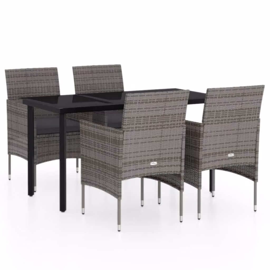 Set da Pranzo da Giardino 5 pz con Cuscini Grigio e Nero