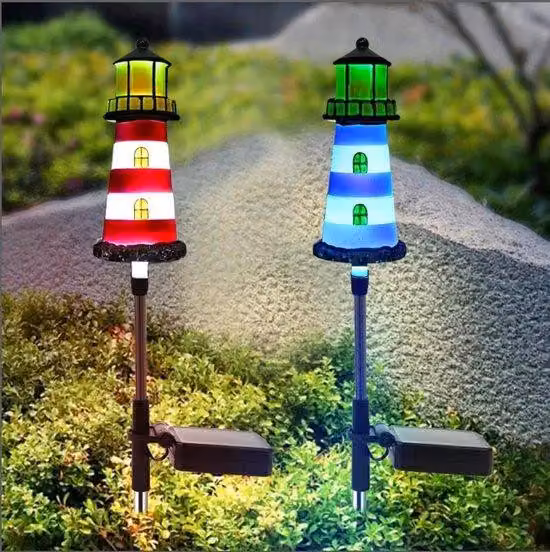 Set da esterno composto da due elementi: lampada solare per mobili da giardino (blu e rossa)