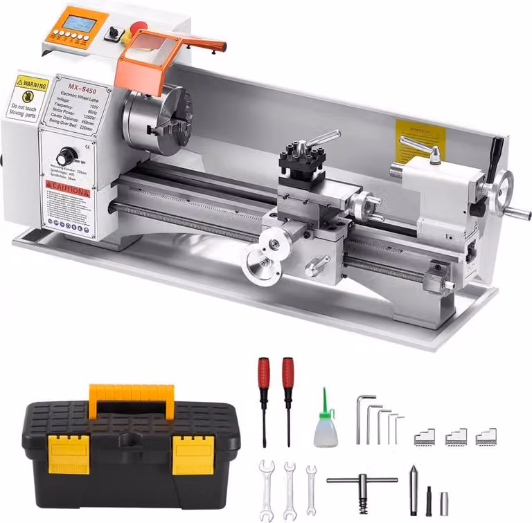 Tornio per metalli 220x450mm - Tornio da 1250W con avanzamento automatico - Tornio di precisione per la lavorazione del metallo