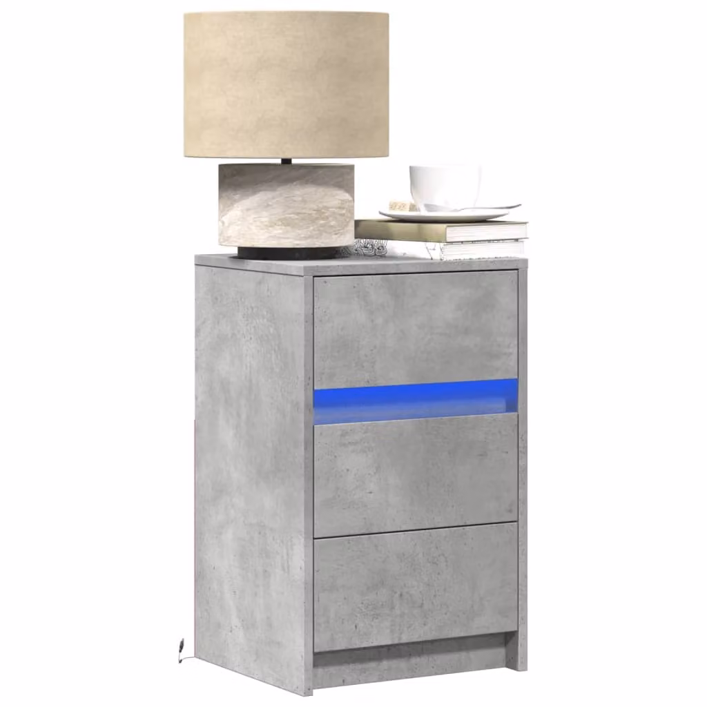 vidaXL Comodino Moderno con Luci LED Grigio Cemento in Legno e MDF da Appendere a Parete