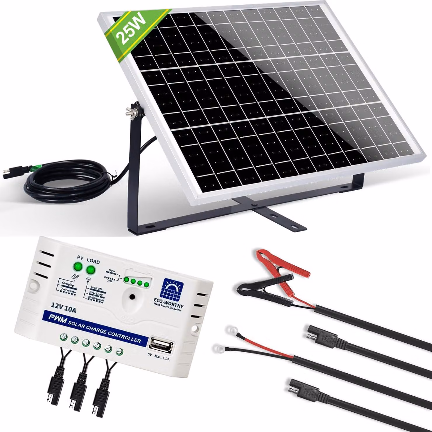 Pannello solare monocristallino - 25 Watt, 12 Volt - Struttura in alluminio, vetro temperato
