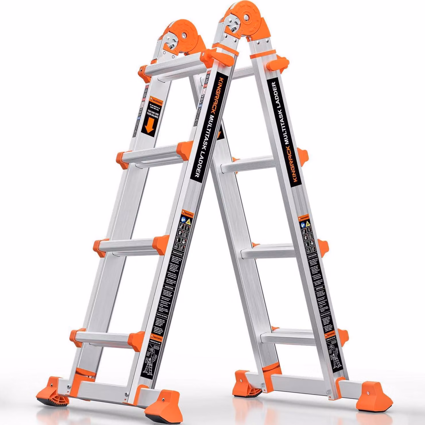 Scala telescopica in alluminio, 4,17 metri. Scala multifunzione con 4 gradini, portata massima di 150 kg, dotata di sistema di bloccaggio di sicurezza e barre stabilizzatrici