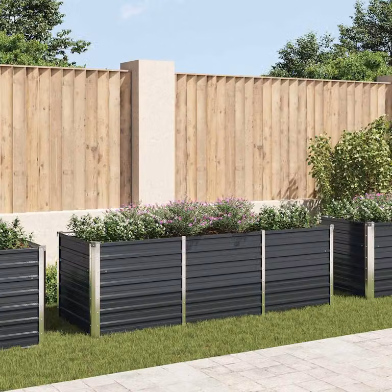vidaXL Fioriera per Giardino in Acciaio Zincato Antracite L: 240 cm, P: 80 cm, H: 77 cm