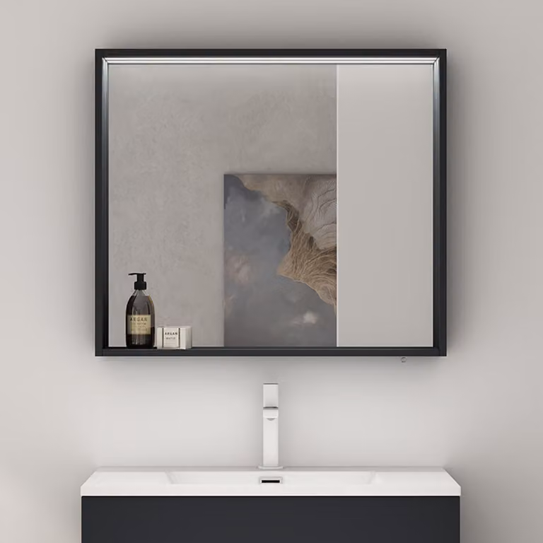 doporro Armadietto a Specchio con Luce 80x12x70cm, Specchio da Parete con Luce LED e Ripiano in Legno Antracite opaco Spiegelschrank-01