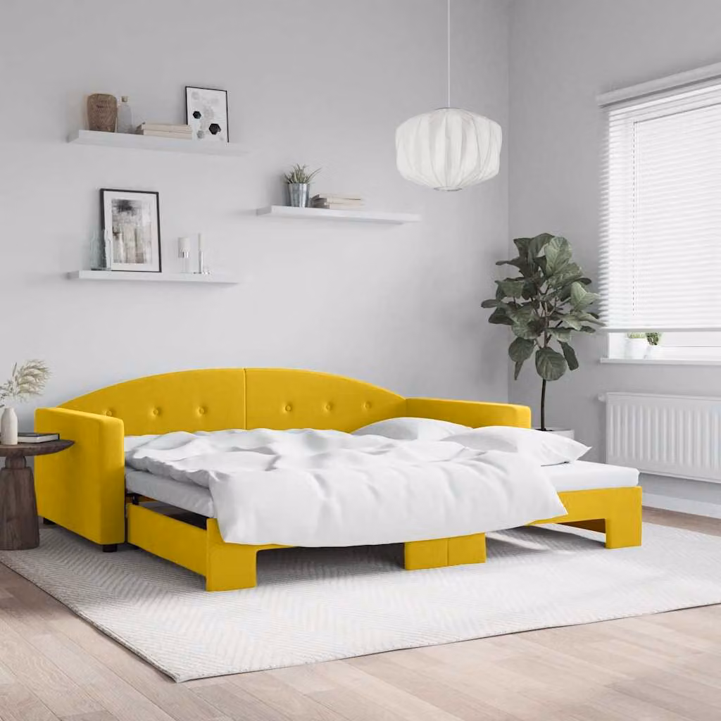 vidaXL Divano Letto con Letto Estraibile in Velluto Giallo L/P/H: 222 x 100 x 75 cm