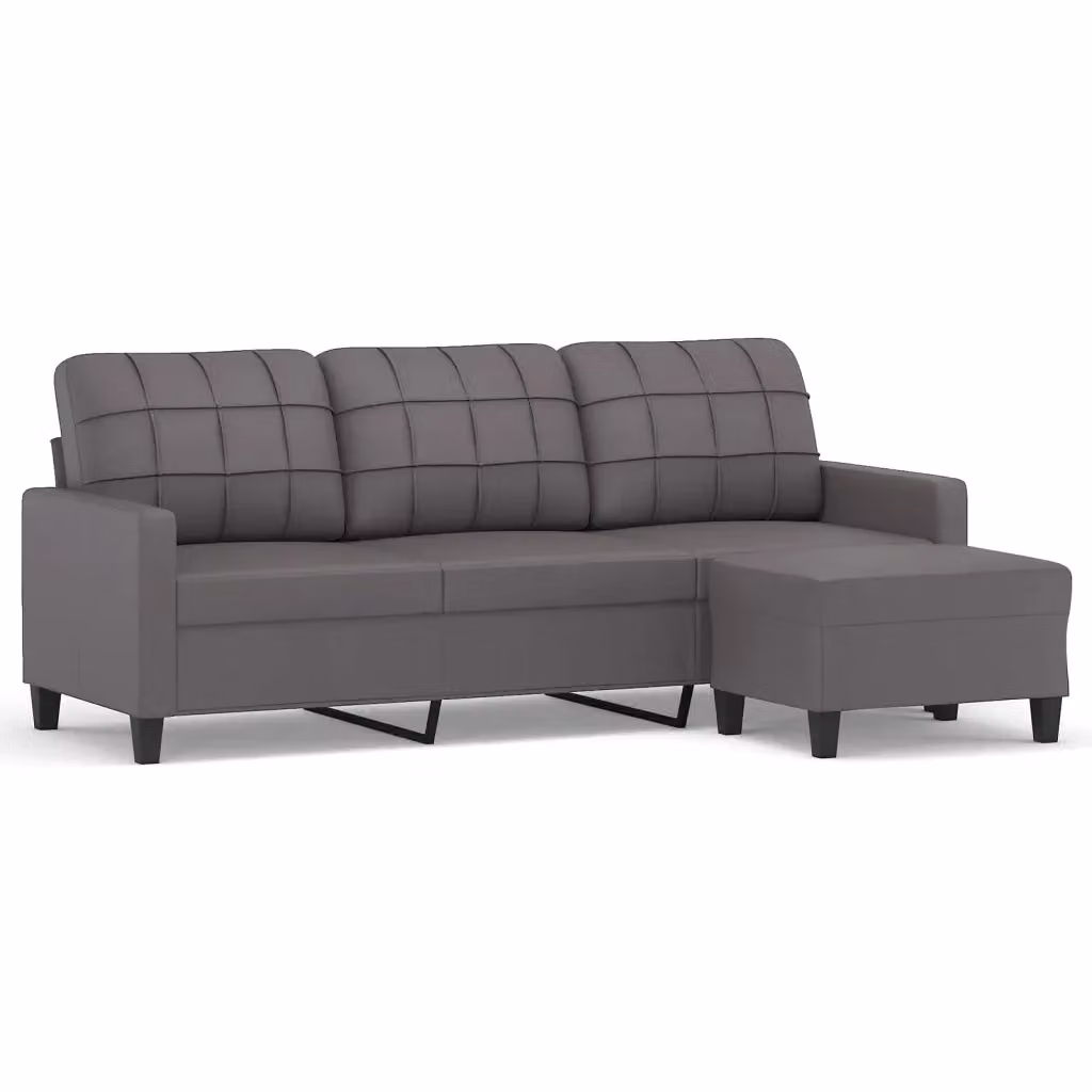 Divano a 3 posti con poggiapiedi vidaXL in similpelle grigio L: 198 cm, P: 80 cm, H: 77 cm – 2