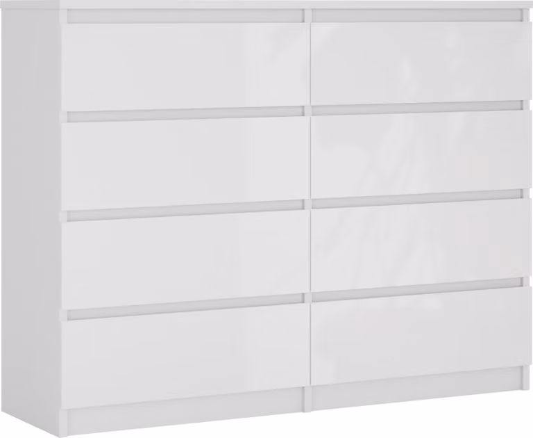 Cassettiera 8 cassetti, colore: bianco opaco / bianco lucido, 120 x 101 x 39 cm