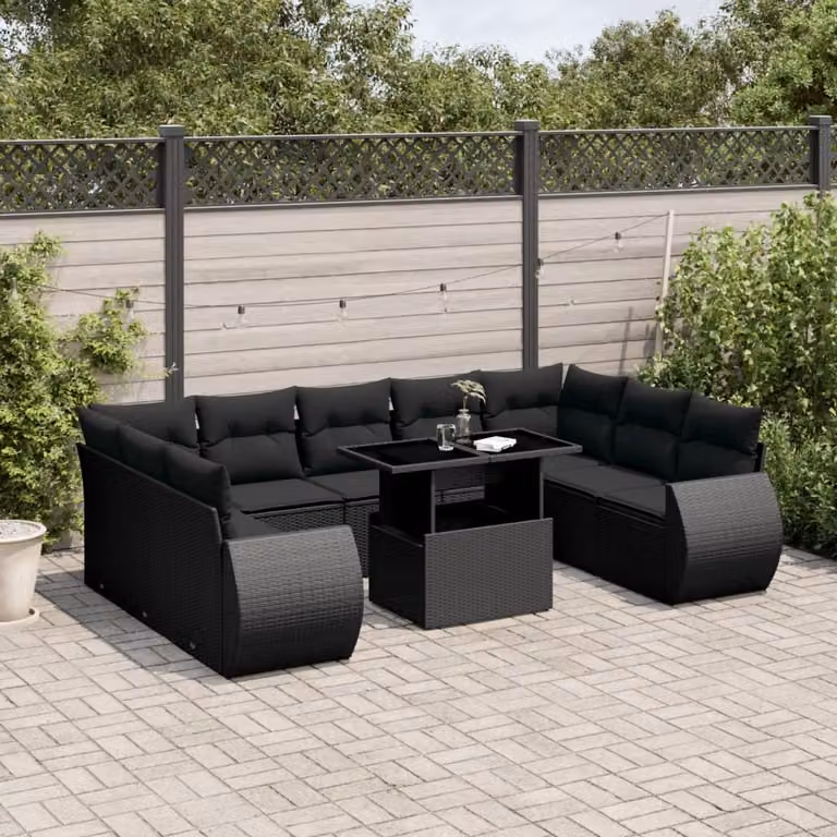 Maison Exclusive - Set Divani da Giardino 10pz con Cuscini in Polyrattan Nero