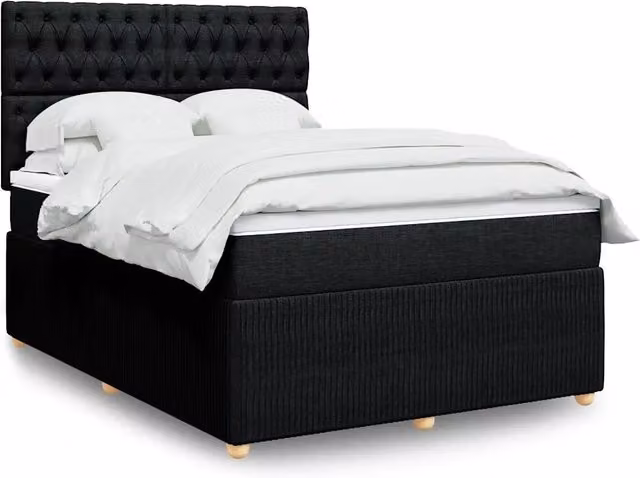 Letto Ibrido con Giroletto a Molle e Materasso vidaXL in Tessuto Nero e Bianco L/P/H: 140 x 200 cm – 1