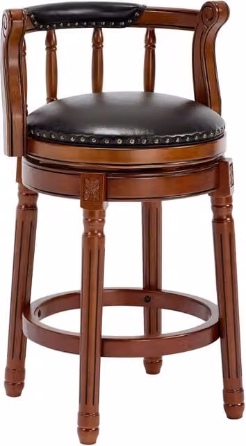 Sgabello da bar girevole 55 x 52 x 86 cm in pelle nera e legno con schienale